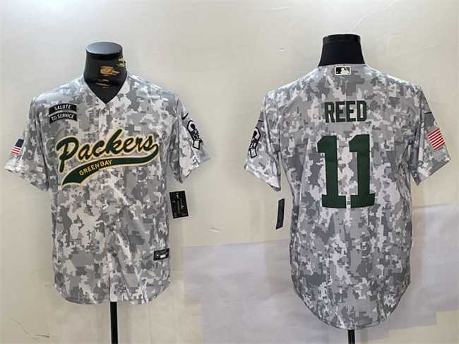 Mens Green Bay Packers #11 Jayden Reed 2024 Arctic Camo Salute To Service Stitched Baseball Jersey